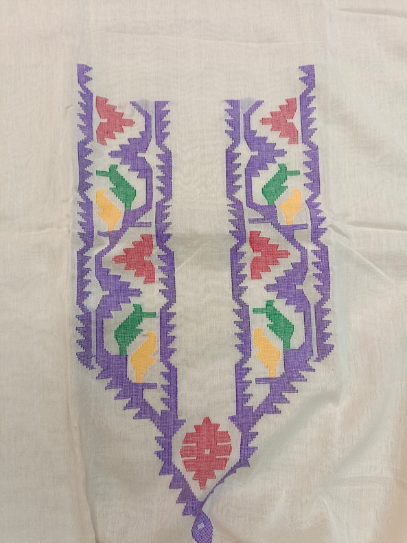 Off-White & Multicolor Handwoven Cotton Jamdani Unisex Kurta Piece Balaram Saha