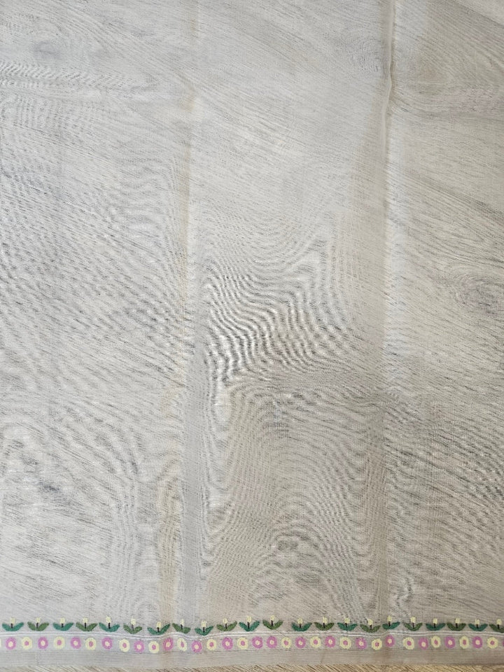 Handwoven Muslin Silk Jamdani Saree with Multicolor Traditional Village Scene Woven Balaram Saha