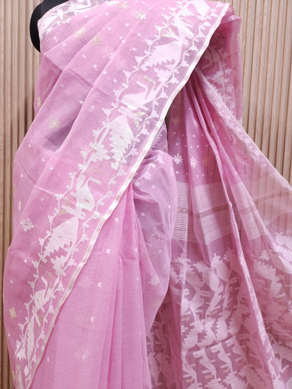 Must-Have Summer Saree: Balaram Saha's Pink & White Dhakai Jamdani Saree Balaram Saha