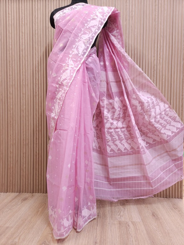 Must-Have Summer Saree: Balaram Saha's Pink & White Dhakai Jamdani Saree Balaram Saha