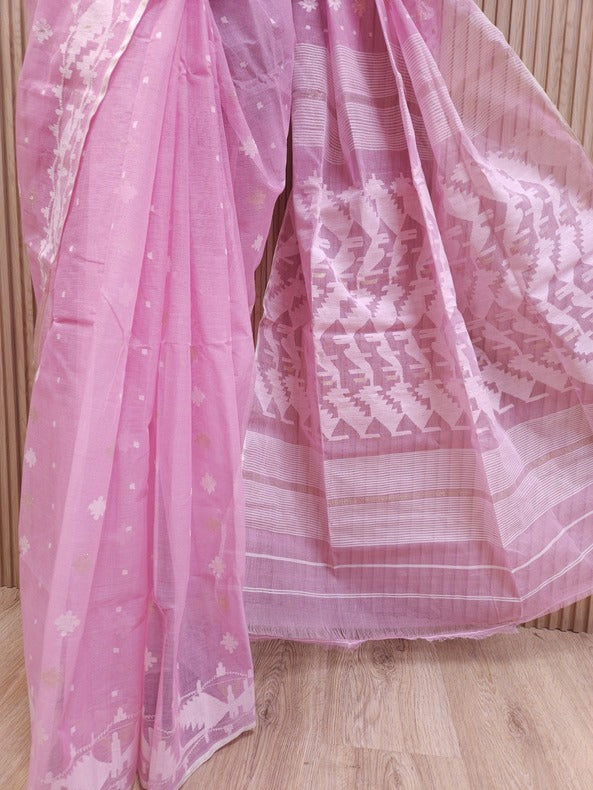 Must-Have Summer Saree: Balaram Saha's Pink & White Dhakai Jamdani Saree Balaram Saha