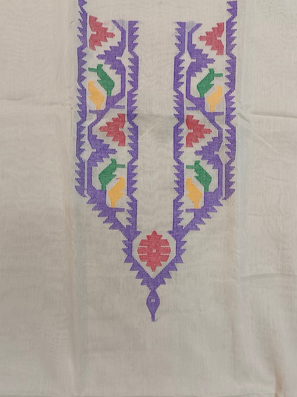 Off-White & Multicolor Handwoven Cotton Jamdani Unisex Kurta Piece Balaram Saha