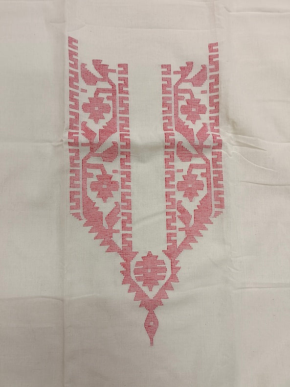 Off-White & Red Handwoven Cotton Jamdani Unisex Kurta Piece Balaram Saha