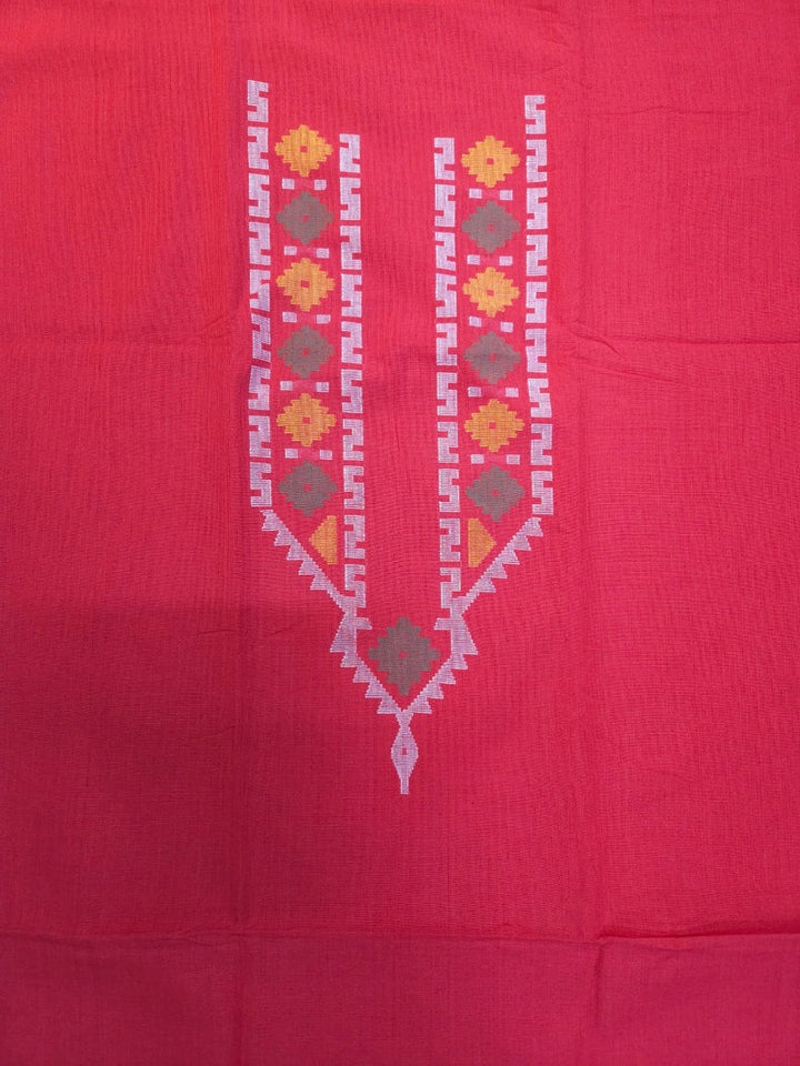 Red & Multicolor Handwoven Cotton  Unisex Jamdani Kurta Piece Balaram Saha
