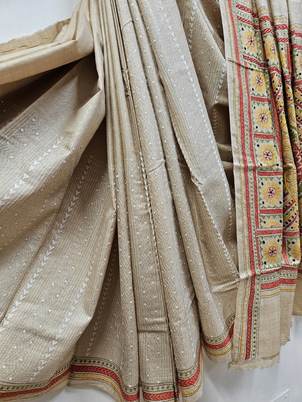 Handstitched with Love: The Handloom Tussar Silk  Kantha Saree by Balaram Saha Balaram Saha