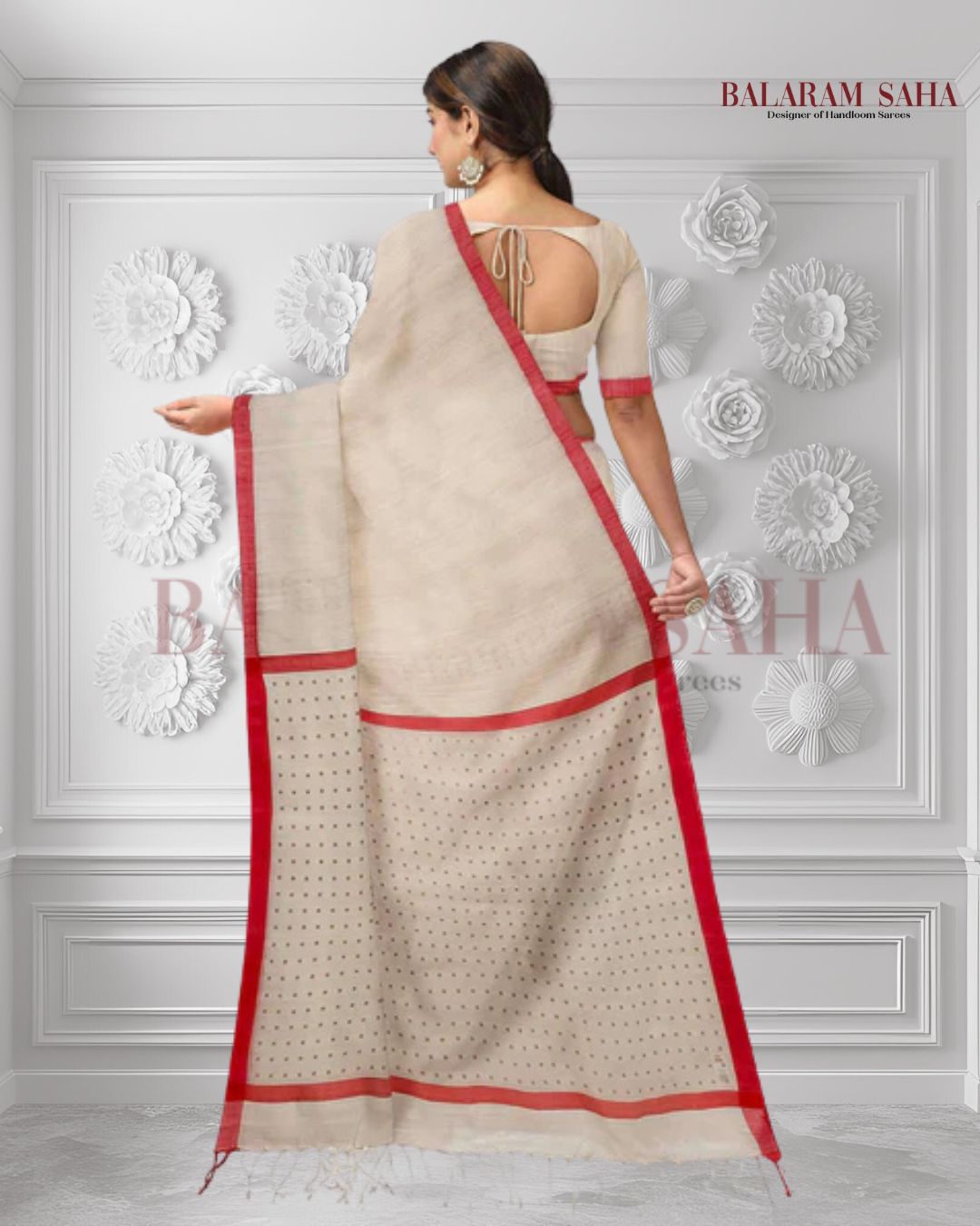 Introducing this elegant off-white and red handloom saree crafted from fine Matka silk and featuring a red satin plain border with subtly woven siqueen on the anchal and blouse. This saree is perfect for any formal occasion and is sure to make you stand out.