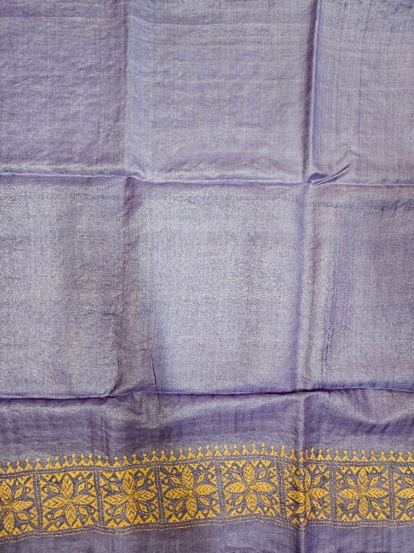 Balaram Saha Presents: Green Handloom Katan Silk Kantha Saree – A True Masterpiece Balaram Saha