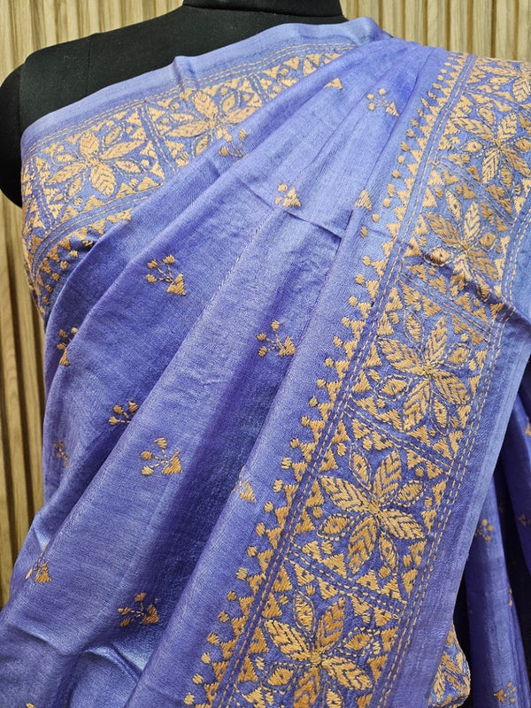Balaram Saha Presents: Green Handloom Katan Silk Kantha Saree – A True Masterpiece Balaram Saha