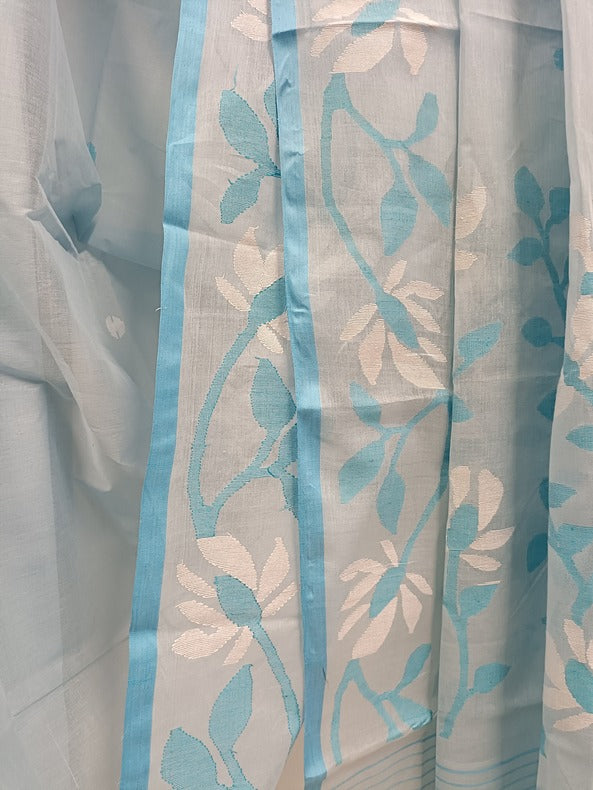 Sky Blue Handloom Handwoven Cotton Jamdani saree 