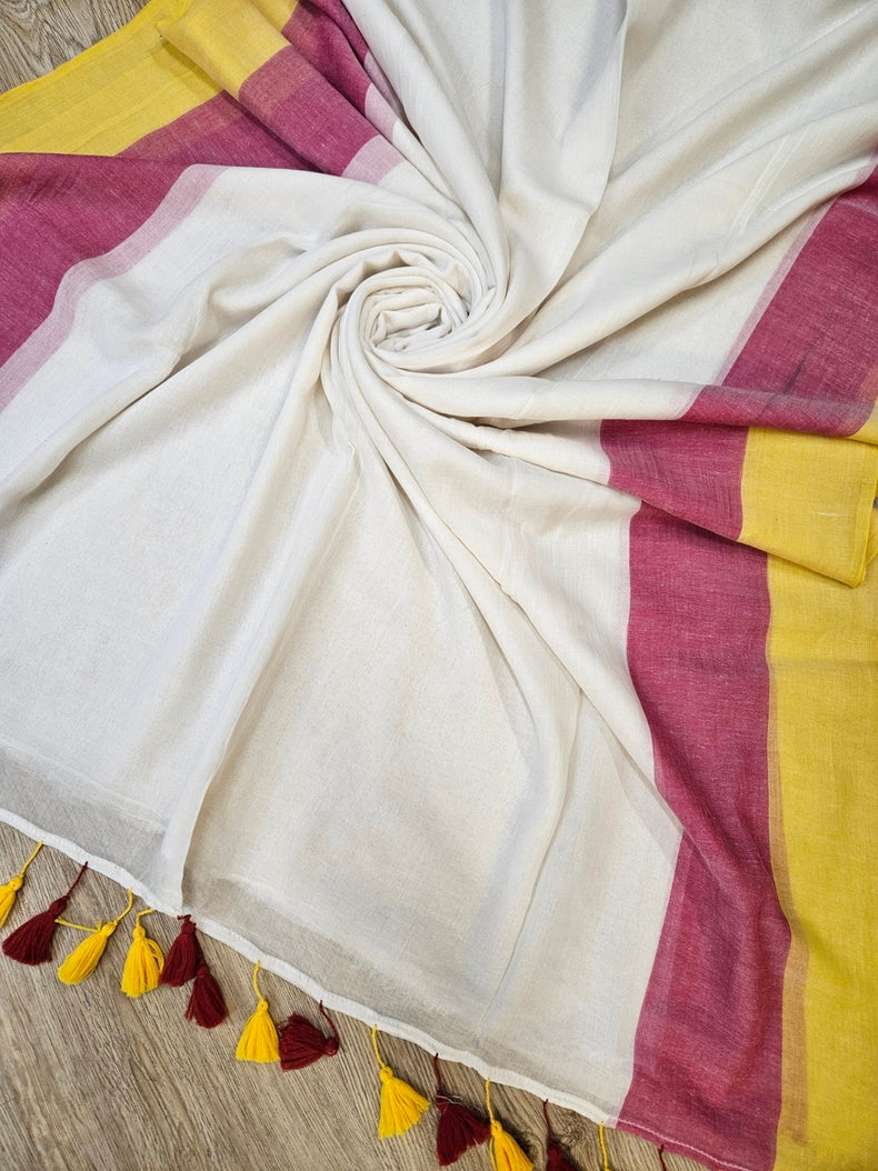 Off White Soft Handloom Mul Cotton Comfart Wear Saree Balaram Saha