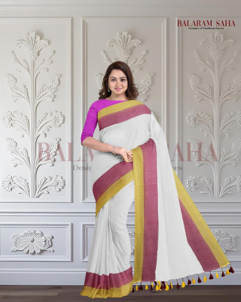 Off White Soft Handloom Mul Cotton Comfart Wear Saree Balaram Saha