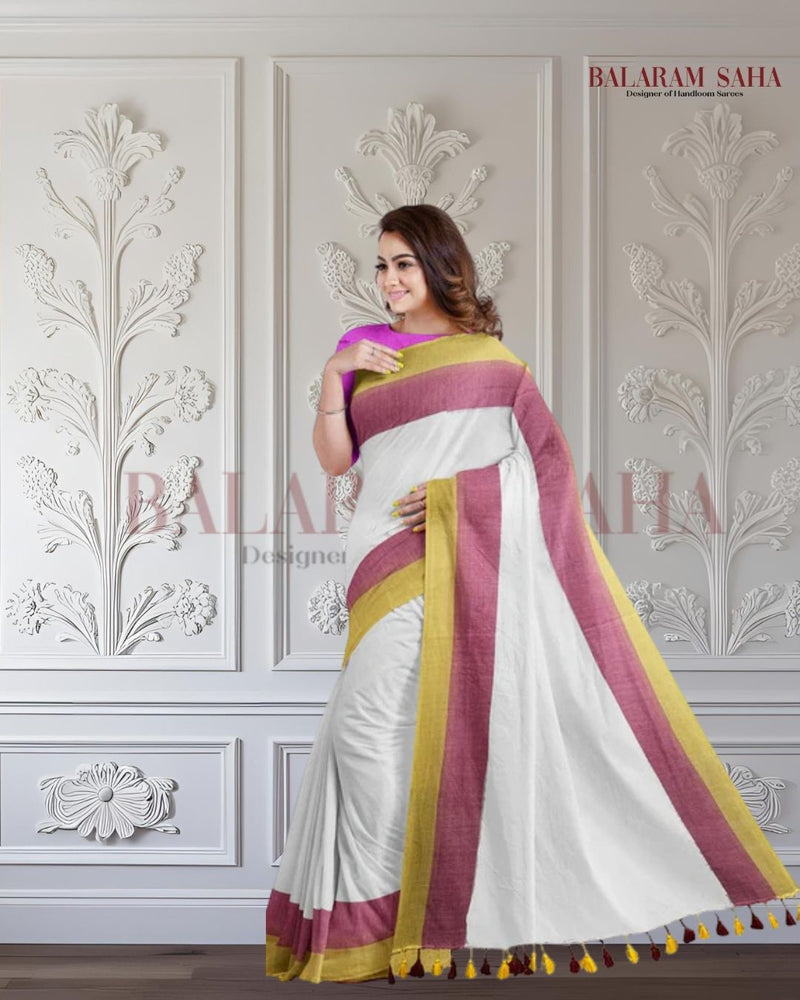 Off White Soft Handloom Mul Cotton Comfart Wear Saree Balaram Saha