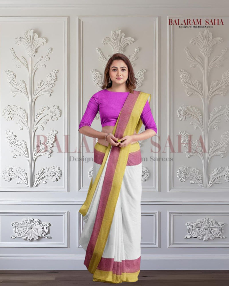 Off White Soft Handloom Mul Cotton Comfart Wear Saree Balaram Saha