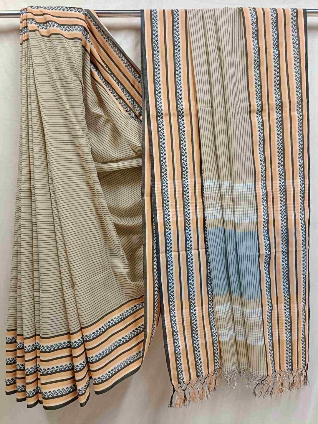 Beige and  Black Soft Handloom Cotton Sarees Woven Border Balaram Saha