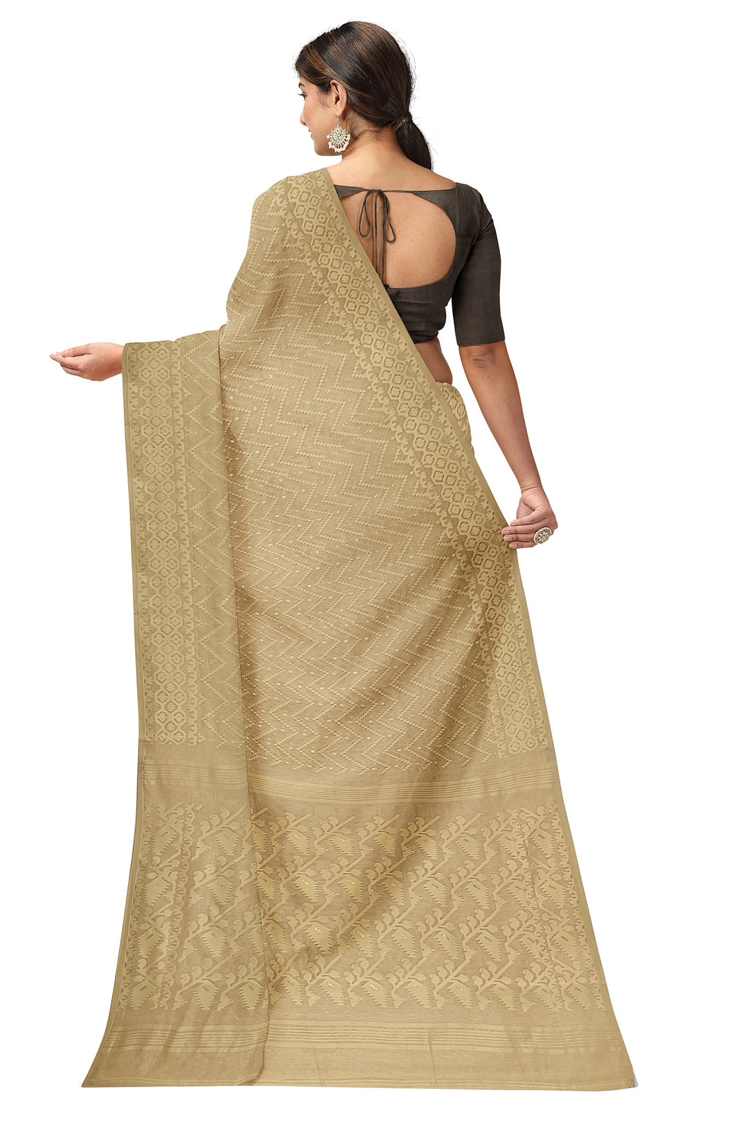 Beige on Beige, cotton by resham, soft Dhakai Jamdani Saree Balaram Saha