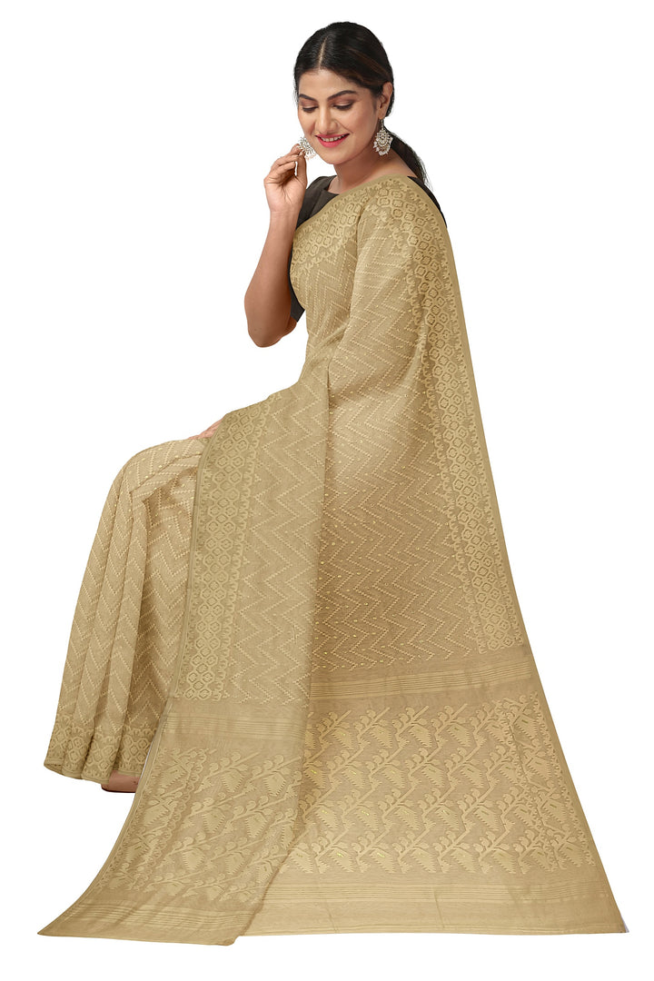 Beige on Beige, cotton by resham, soft Dhakai Jamdani Saree Balaram Saha