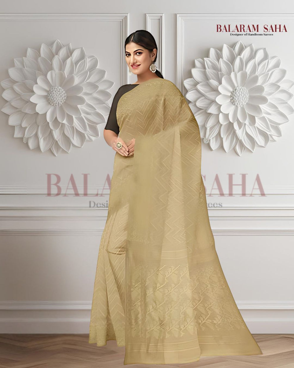 Beige on Beige, cotton by resham, soft Dhakai Jamdani Saree Balaram Saha
