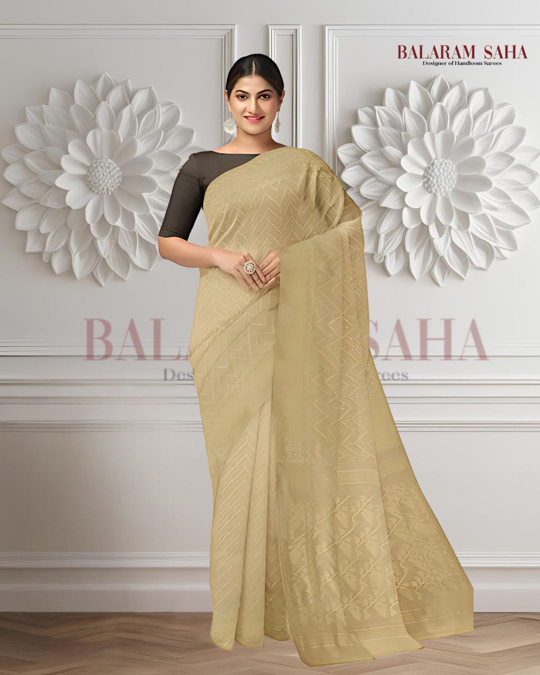 Beige on Beige, cotton by resham, soft Dhakai Jamdani Saree Balaram Saha