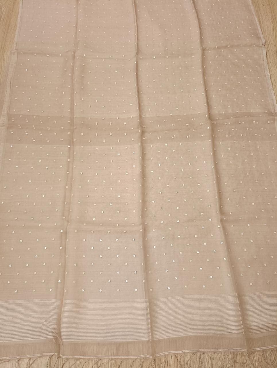 Light Beige Matka Muslin Silk saree with White Sequin Weave Balaram Saha