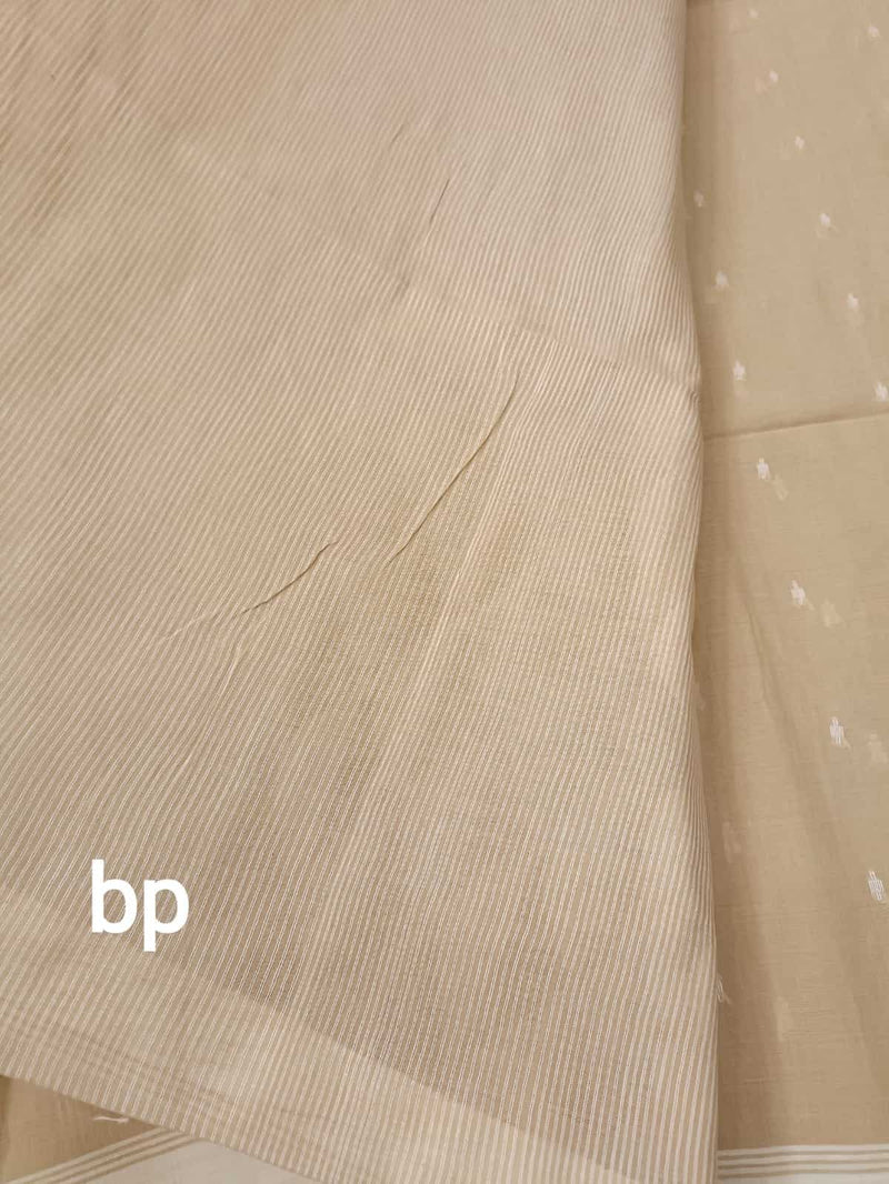 Beige & White, handspun, handwoven soft cotton jamdani saree Balaram Saha