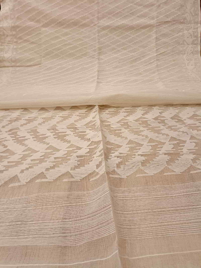 White on White cotton Bangladeshi Dhakai Jamdani saree Balaram Saha
