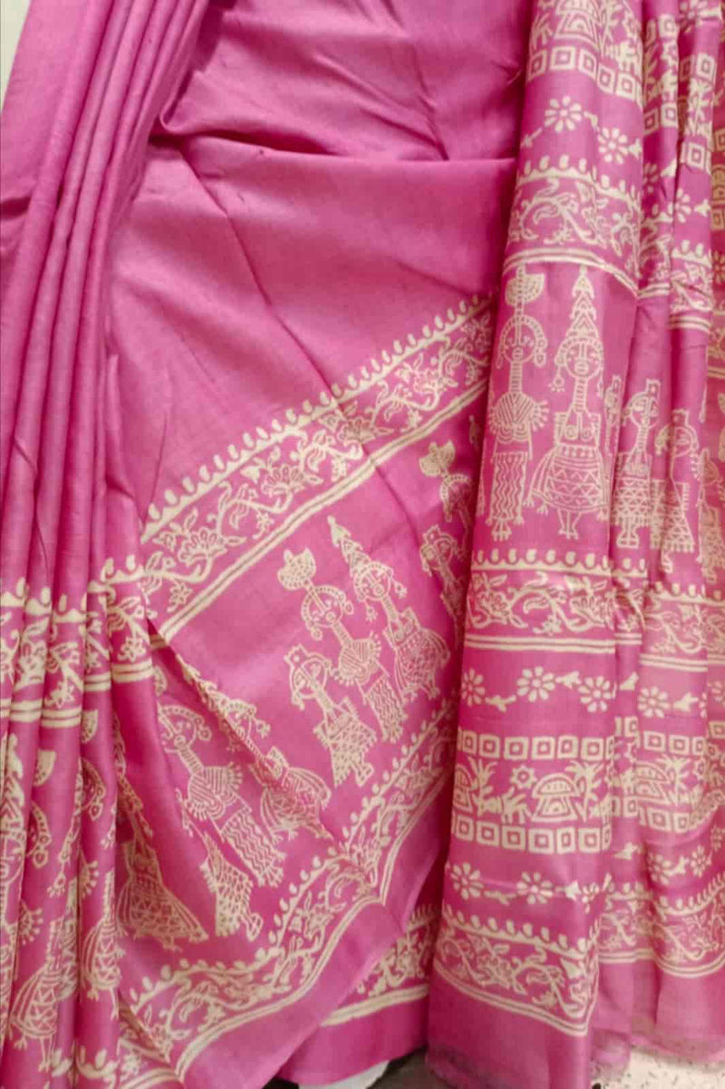 Pink & Off White, Tussar silk saree Balaram Saha