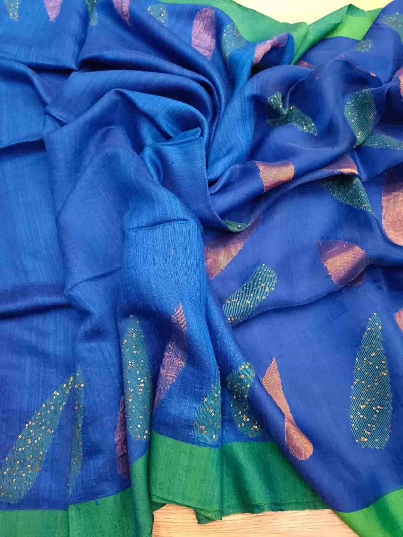 Royal Blue & Sea Green Matka Silk saree Balaram Saha