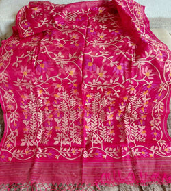 Red Muslin Jamdani sari with Balaram Saha