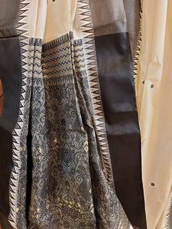 Off white & black 'garad' handloom silk sari Balaram Saha