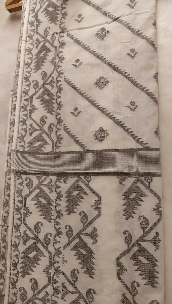 White & Black Soft Cotton Jamdani Weave Dupatta Balaram Saha