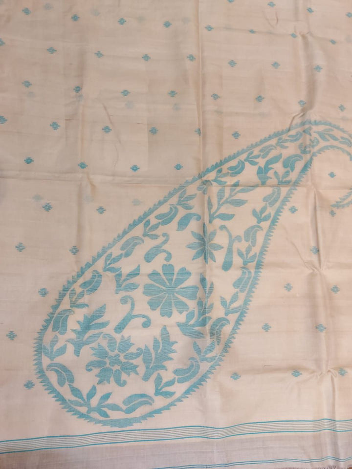 Tussar Silk Dhakai Saree Beige & Blue | Balaram Saha Handwoven Edit