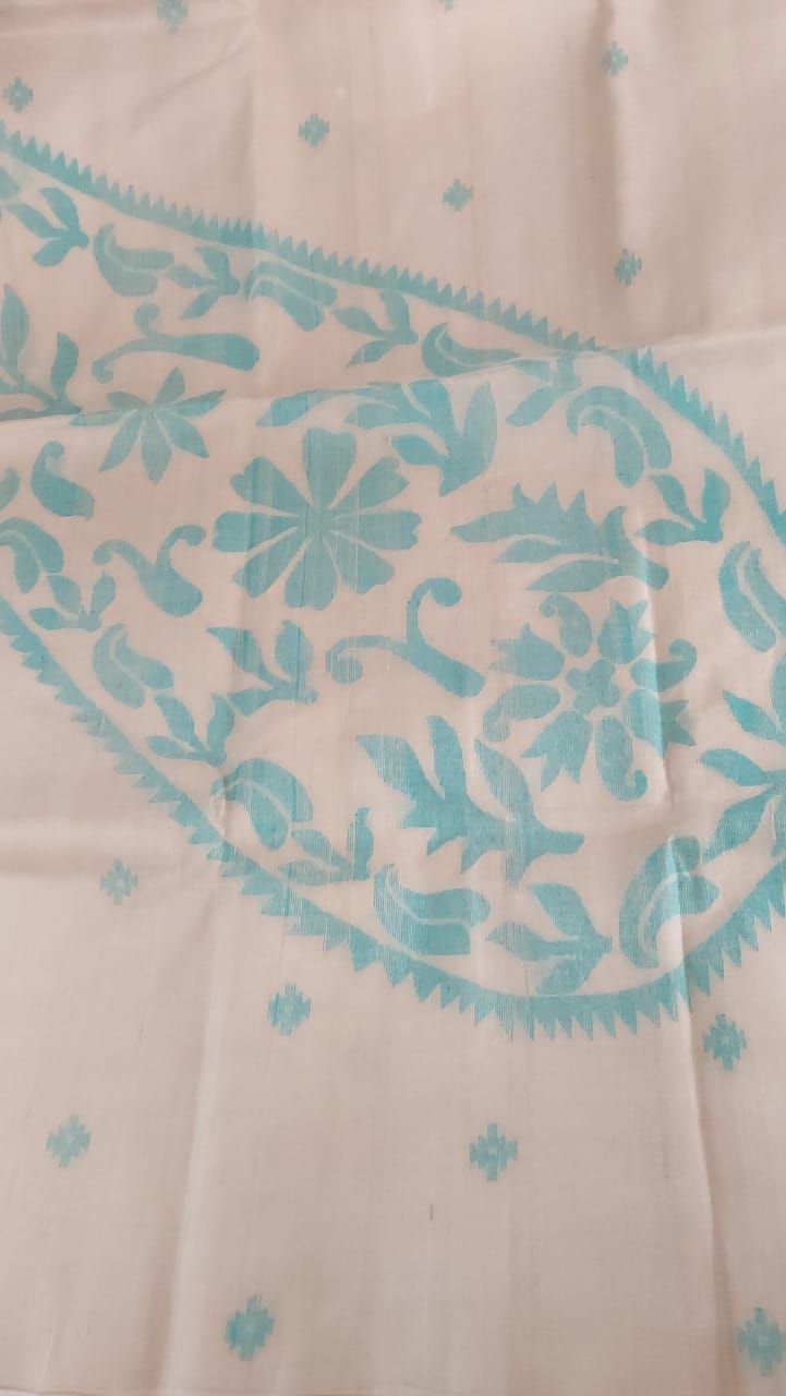 Tussar Silk Dhakai Saree Beige & Blue | Balaram Saha Handwoven Edit
