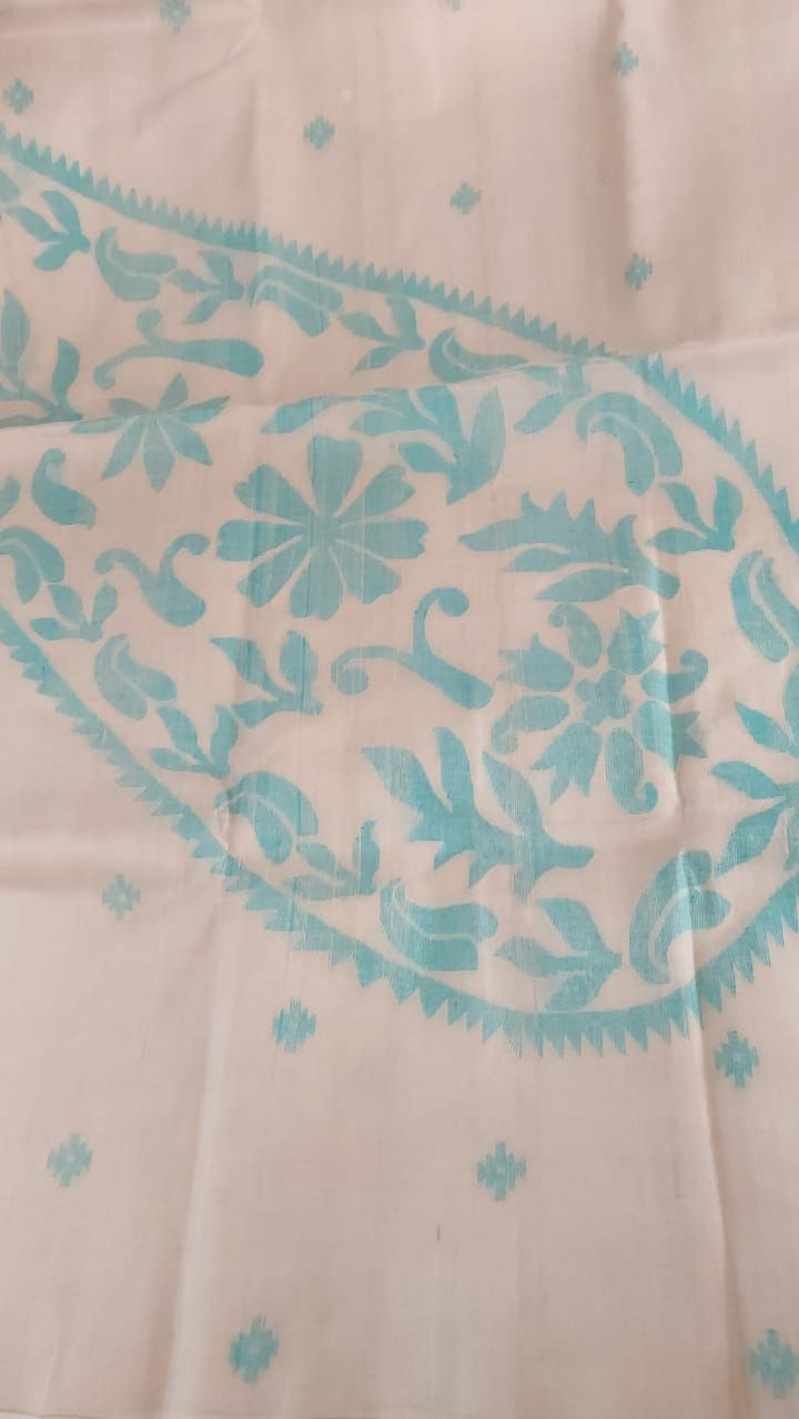 Tussar Silk Dhakai Saree Beige & Blue | Balaram Saha Handwoven Edit