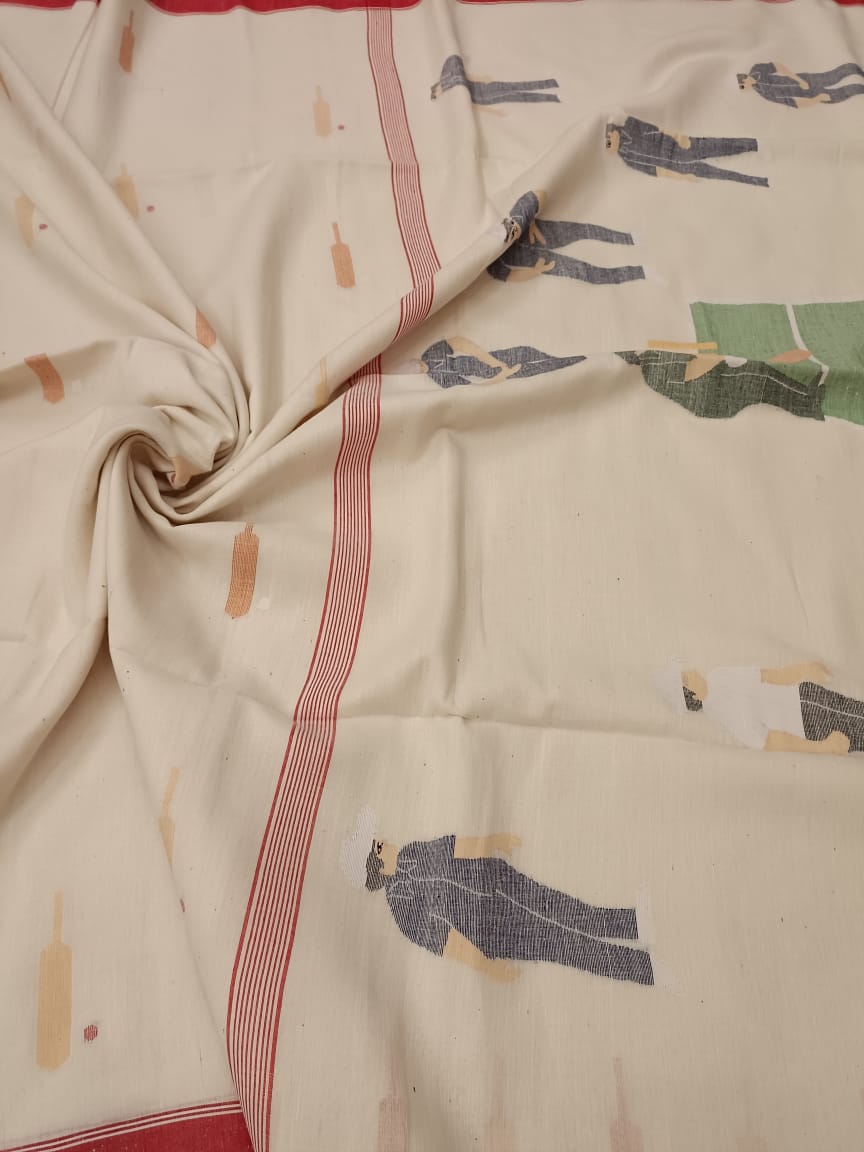 Off-white Handspun & Handwoven Jamdani Soft cotton saree, Balaram Saha