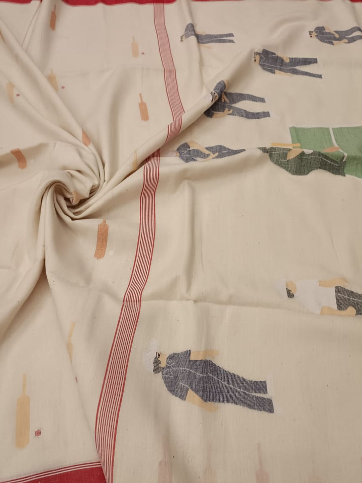 Off-white Handspun & Handwoven Jamdani Soft cotton saree, Balaram Saha