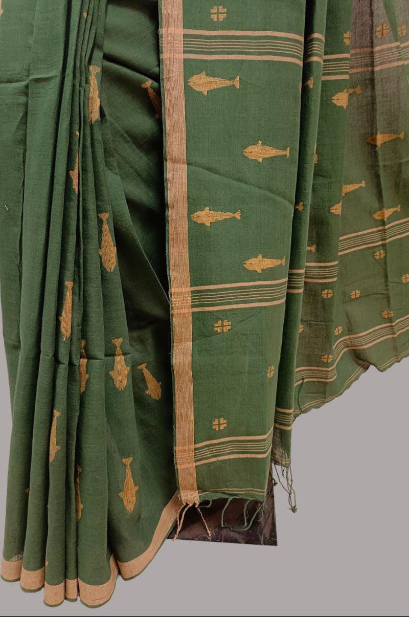 Dark Green Handloom Soft Cotton Saree Balaram Saha