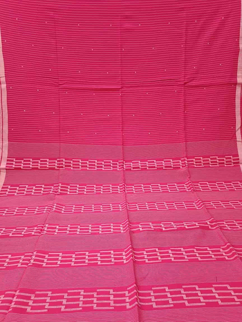 Fuschia Pink & White Handspun Handwoven soft cotton Jamdani Saree Balaram Saha