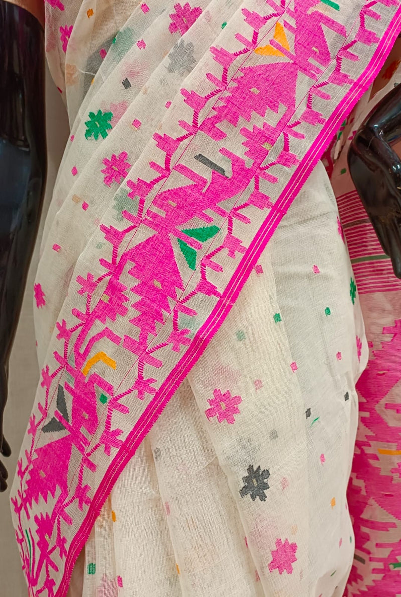 Off white & Pink  Bangladesh Dhakai jamdani saree Balaram Saha