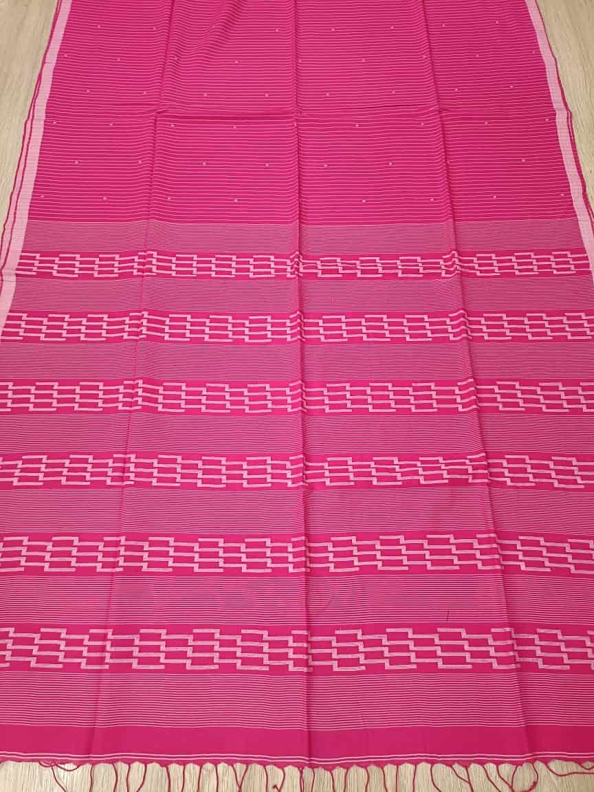 Fuschia Pink & White Handspun Handwoven soft cotton Jamdani Saree Balaram Saha
