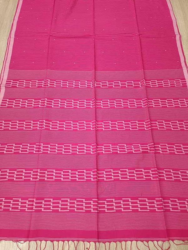 Fuschia Pink & White Handspun Handwoven soft cotton Jamdani Saree Balaram Saha