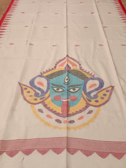 Kali Pujo Special: White & Red soft Handspun, Handwoven Jamdani cotton saree Balaram Saha