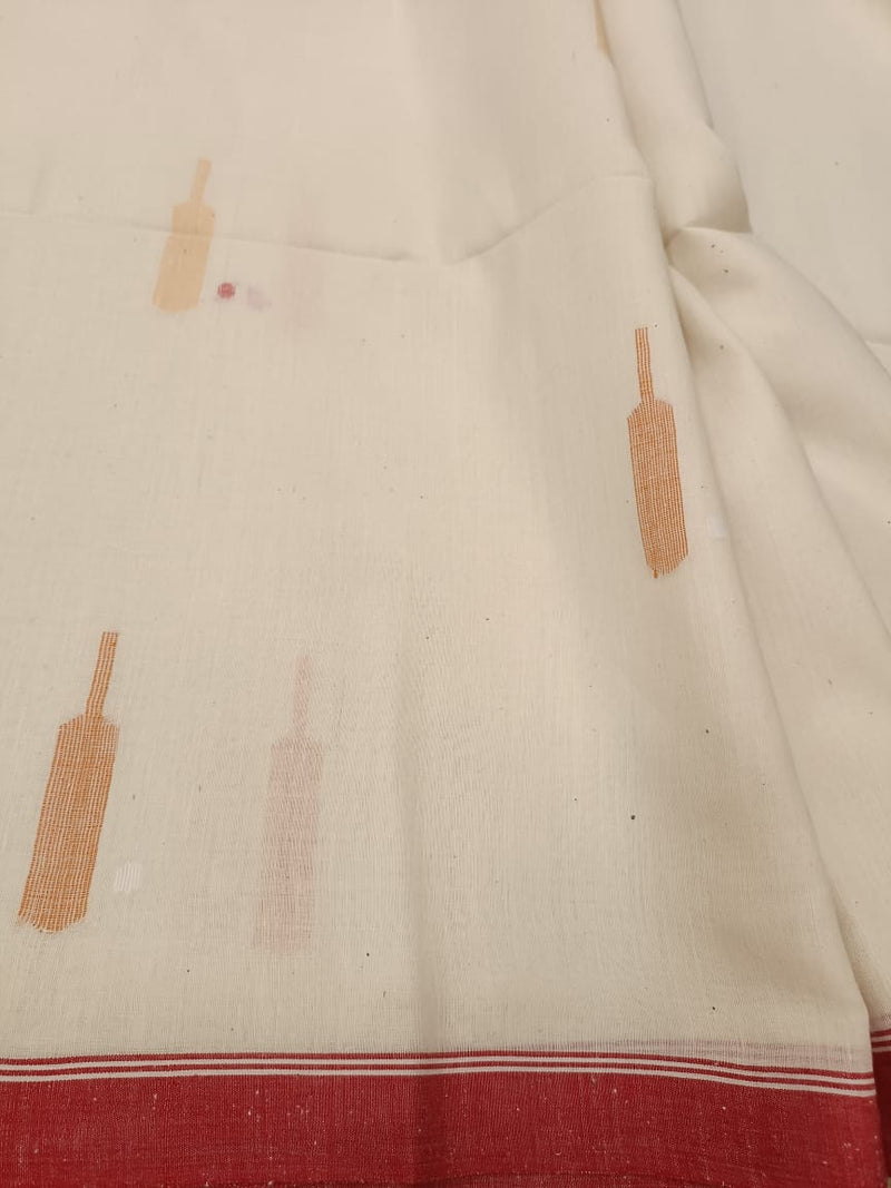 Off-white Handspun & Handwoven Jamdani Soft cotton saree, Balaram Saha