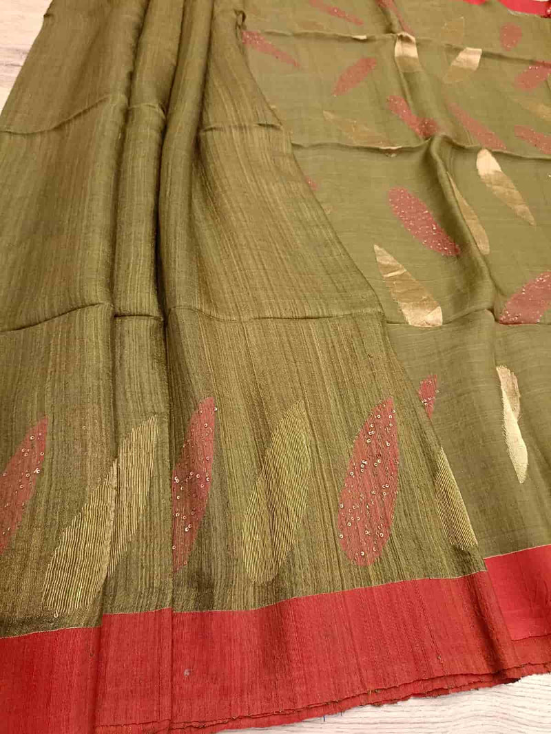 Mehendi Green & Red Matka Silk saree Balaram Saha