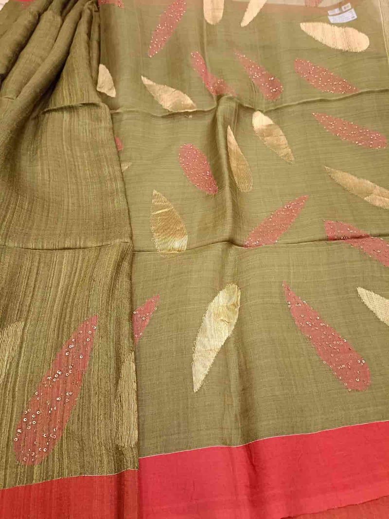 Mehendi Green & Red Matka Silk saree Balaram Saha