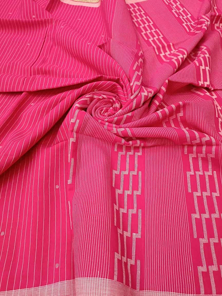 Fuschia Pink & White Handspun Handwoven soft cotton Jamdani Saree Balaram Saha