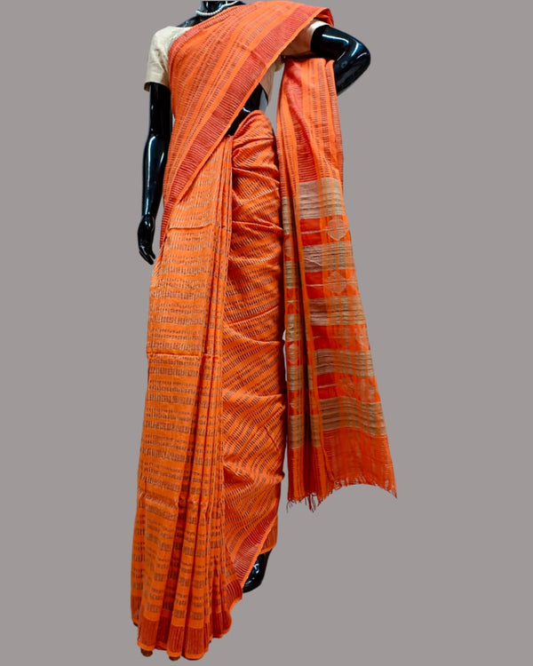 Orange soft cotton Handloom saree Balaram Saha