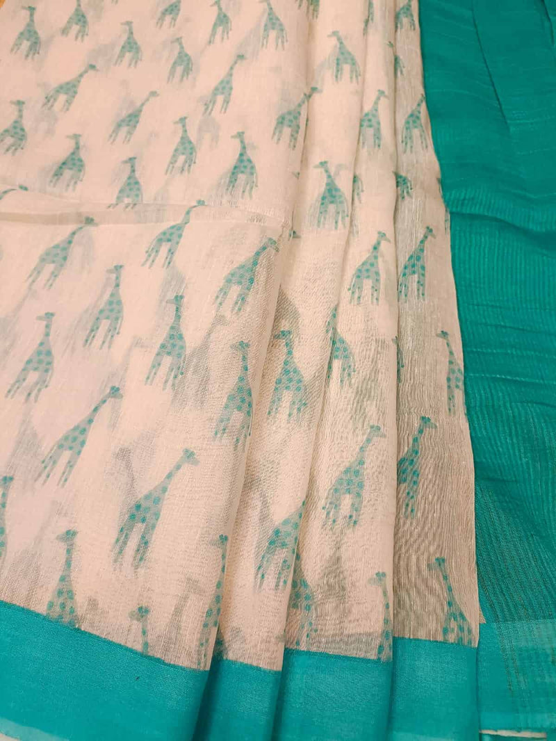 White & Aqua Blue lightweight, comfort wear handloom silk saree Balaram Saha