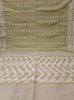 Pista Green, cotton Bangladeshi Handwoven Dhakai Jamdani Saree Balaram Saha