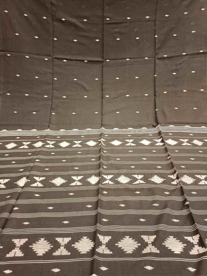 Black & White, handspun, handwoven soft Cotton Jamdani saree Balaram Saha