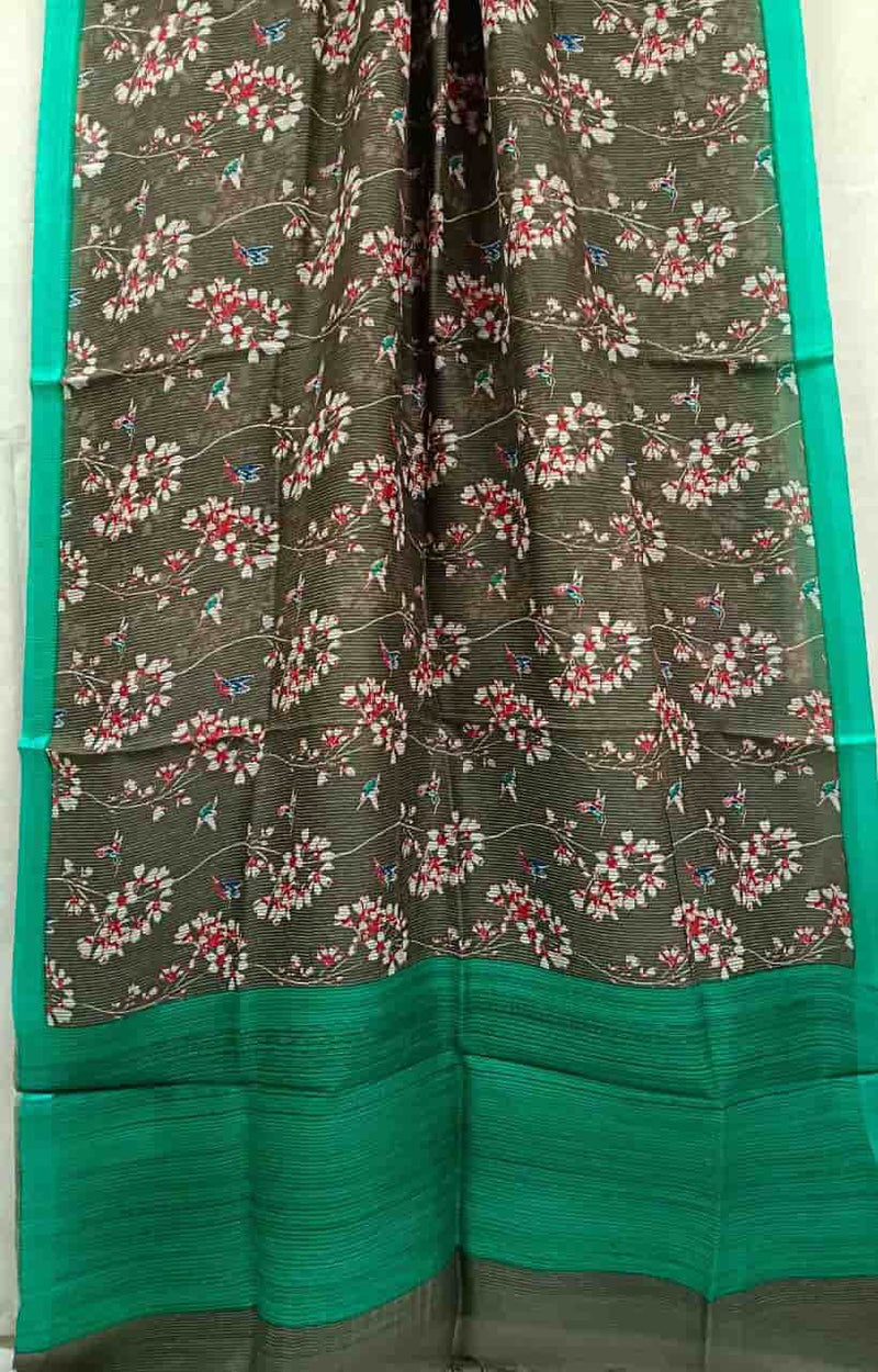 Dark Grey & Green lightweight Handloom Silk saree Balaram Saha